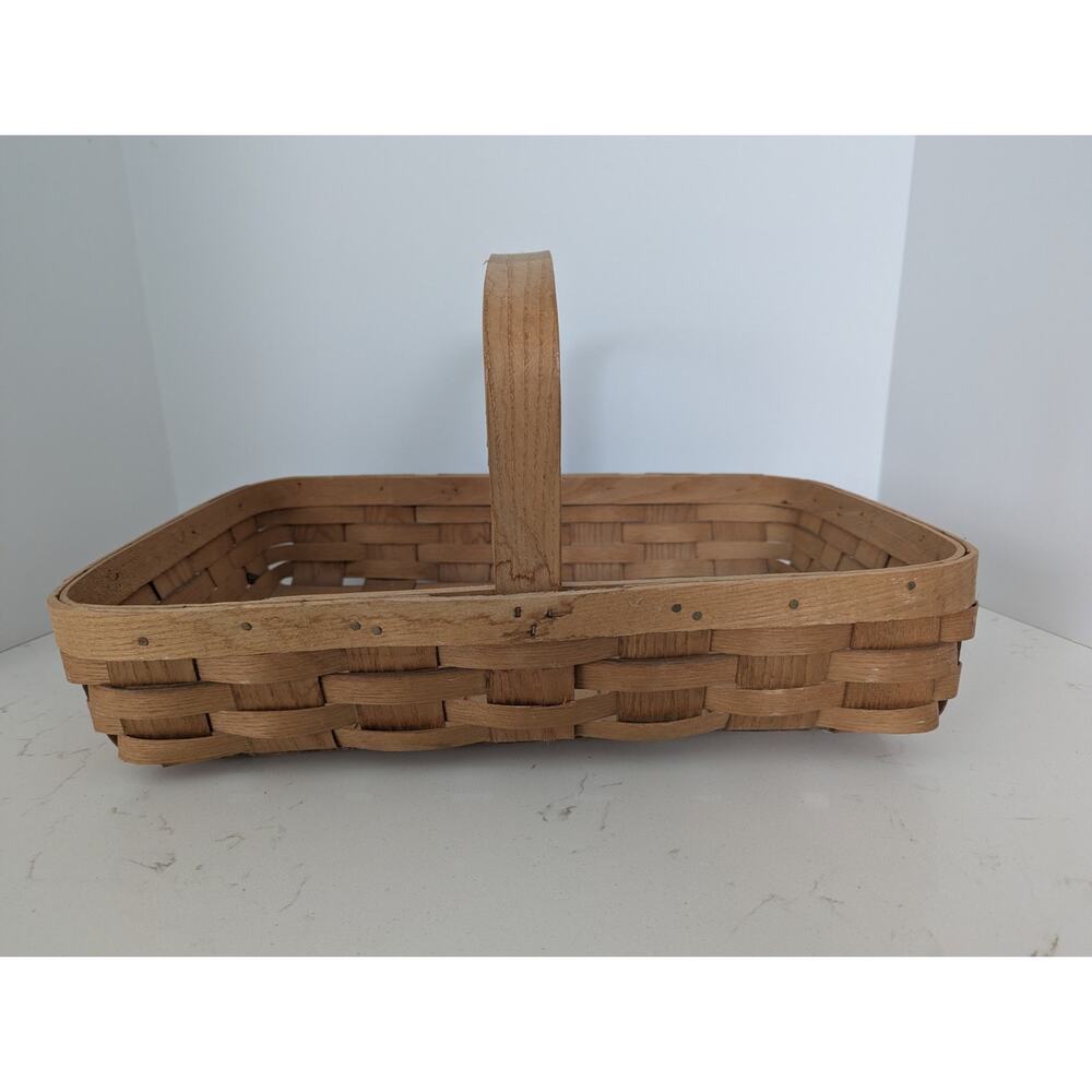 Vtg Basketville Putney Vt. Splint Oakwood Rectangle Gathering Basket Garden - Picture 3 of 13